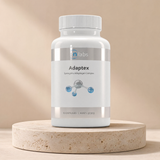 RN Labs Adaptex synergistic adaptogen complex, 60 capsules on a beige stone platform