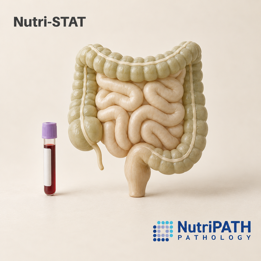 Nutri-STAT — original OptiLabs clinical illustration with supplier logo; collection items are illustrative, not the exact supplied kit