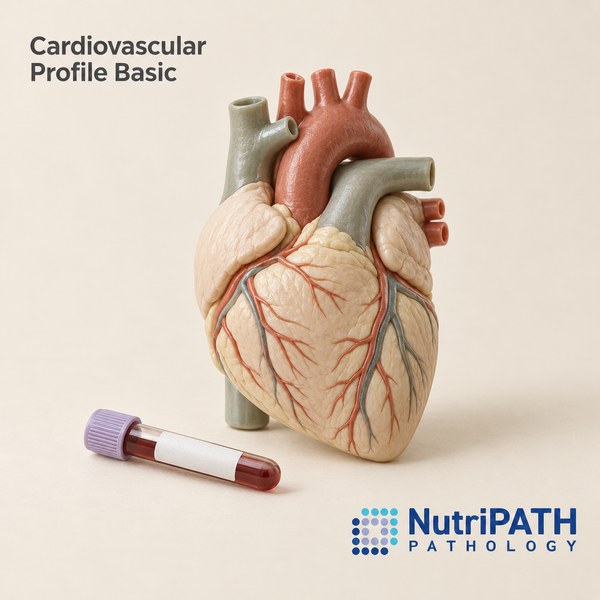 Cardiovascular Profile Basic — original OptiLabs clinical illustration with supplier logo; collection items are illustrative, not the exact supplied kit