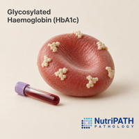 Glycosylated Haemoglobin (HbA1c) — original OptiLabs clinical illustration with supplier logo; collection items are illustrative, not the exact supplied kit