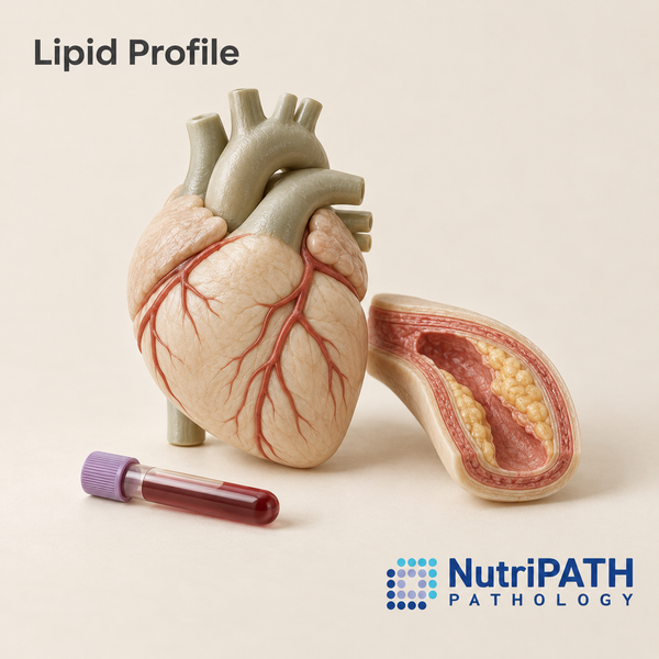 Lipid Profile — original OptiLabs clinical illustration with supplier logo; collection items are illustrative, not the exact supplied kit