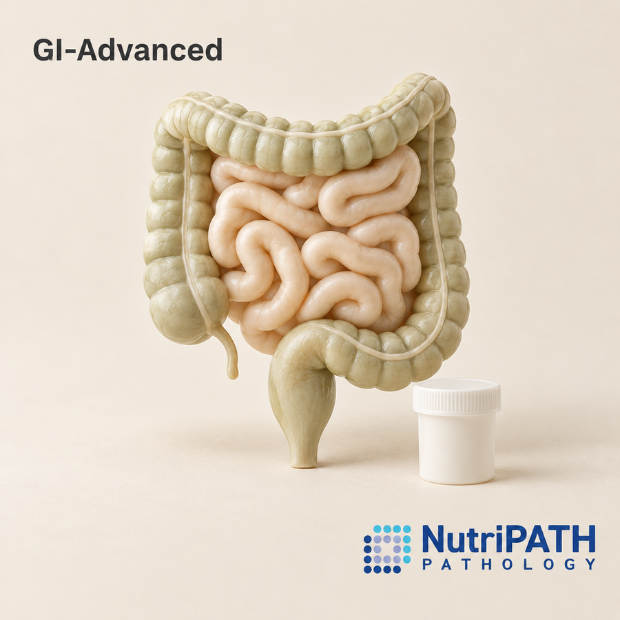GI-Advanced — original OptiLabs clinical illustration with supplier logo; collection items are illustrative, not the exact supplied kit