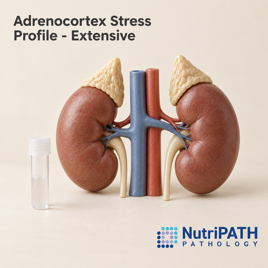 Adrenocortex Stress Profile - Extensive — original OptiLabs clinical illustration with supplier logo; collection items are illustrative, not the exact supplied kit