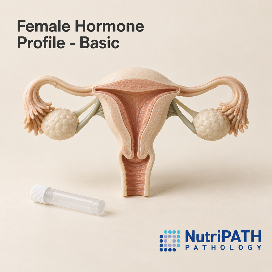 Female Hormone Profile - Basic — original OptiLabs clinical illustration with supplier logo; collection items are illustrative, not the exact supplied kit