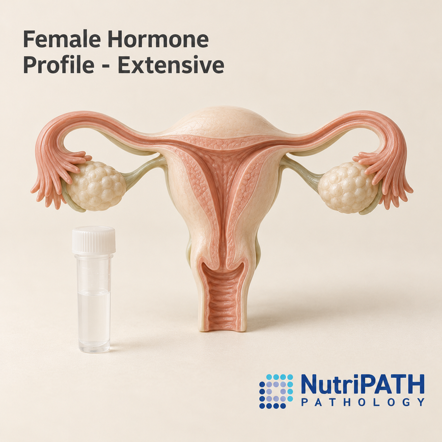 Female Hormone Profile - Extensive — original OptiLabs clinical illustration with supplier logo; collection items are illustrative, not the exact supplied kit