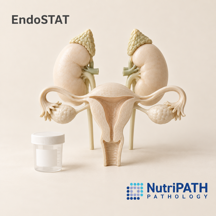 EndoSTAT — original OptiLabs clinical illustration with supplier logo; collection items are illustrative, not the exact supplied kit