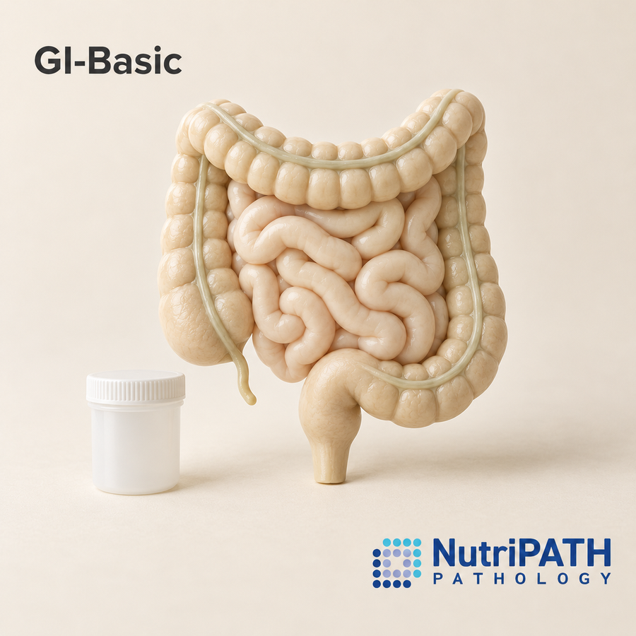 GI-Basic — original OptiLabs clinical illustration with supplier logo; collection items are illustrative, not the exact supplied kit