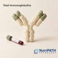 Total Immunoglobulins — original OptiLabs clinical illustration with supplier logo; collection items are illustrative, not the exact supplied kit