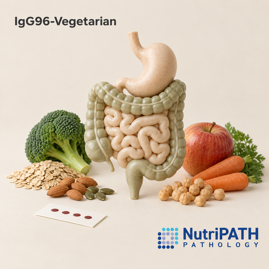 IgG96-Vegetarian — original OptiLabs clinical illustration with supplier logo; collection items are illustrative, not the exact supplied kit