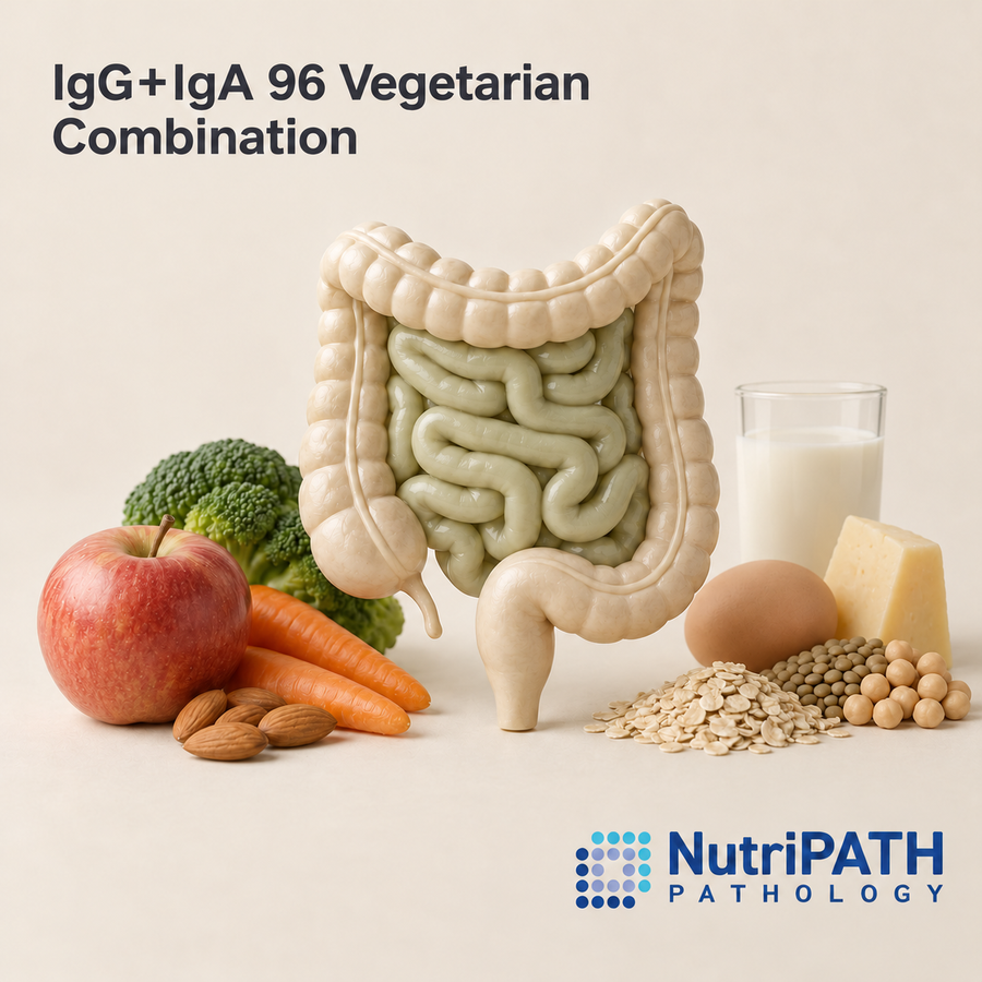 IgG+IgA 96 Vegetarian Combination — original OptiLabs clinical illustration with supplier logo; collection items are illustrative, not the exact supplied kit