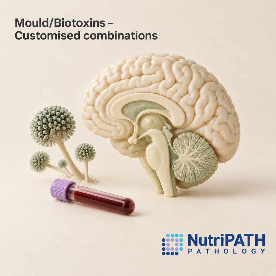 Mould/Biotoxins – Customised combinations — original OptiLabs clinical illustration with supplier logo; collection items are illustrative, not the exact supplied kit