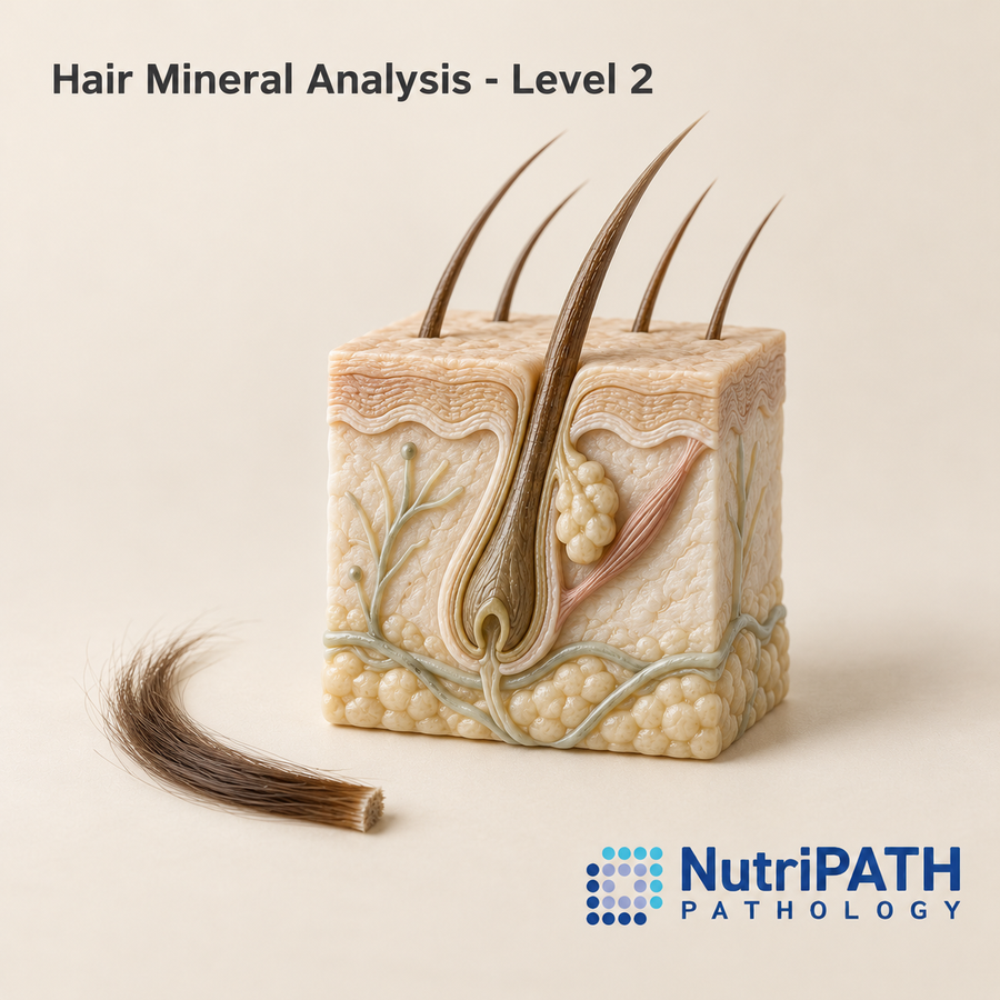 Hair Mineral Analysis - Level 2 — original OptiLabs clinical illustration with supplier logo; collection items are illustrative, not the exact supplied kit