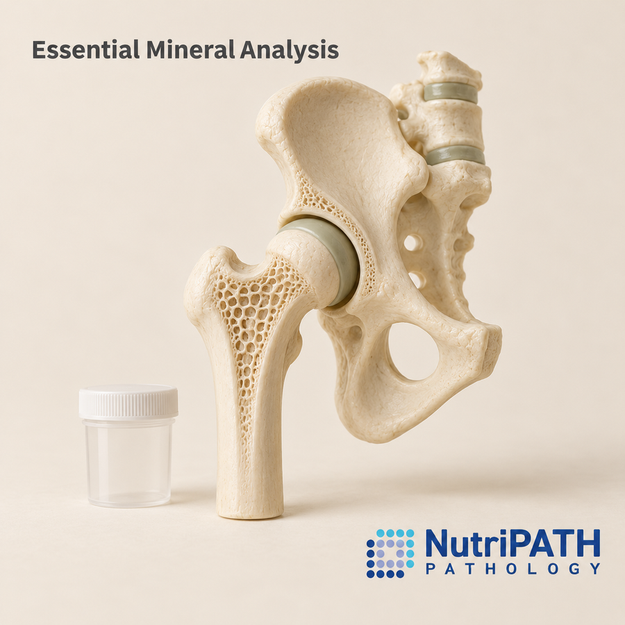 Essential Mineral Analysis — original OptiLabs clinical illustration with supplier logo; collection items are illustrative, not the exact supplied kit