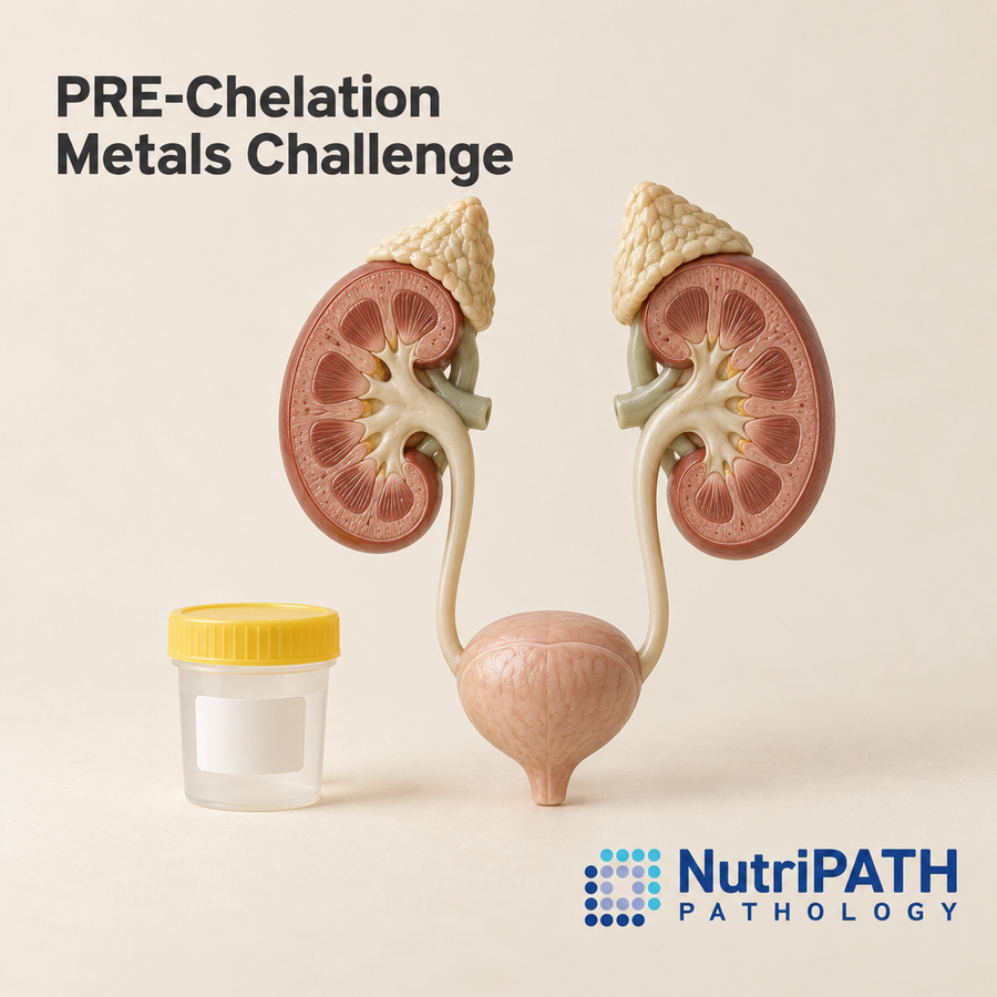 PRE-Chelation Metals Challenge — original OptiLabs clinical illustration with supplier logo; collection items are illustrative, not the exact supplied kit