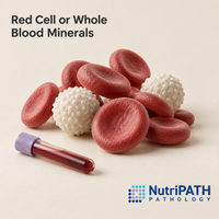Red Cell or Whole Blood Minerals — original OptiLabs clinical illustration with supplier logo; collection items are illustrative, not the exact supplied kit