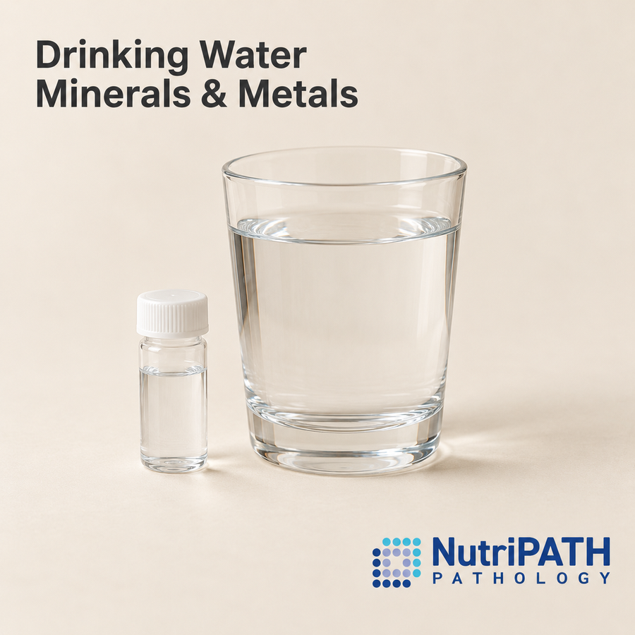 Drinking Water Minerals & Metals — original OptiLabs clinical illustration with supplier logo; collection items are illustrative, not the exact supplied kit