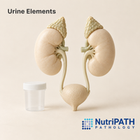 Urine Elements — original OptiLabs clinical illustration with supplier logo; collection items are illustrative, not the exact supplied kit