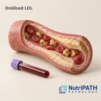 Oxidised LDL — original OptiLabs clinical illustration with supplier logo; collection items are illustrative, not the exact supplied kit