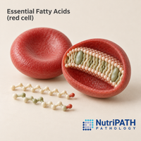 Essential Fatty Acids (red cell) — original OptiLabs clinical illustration with supplier logo; collection items are illustrative, not the exact supplied kit