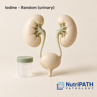 Iodine - Random (urinary) — original OptiLabs clinical illustration with supplier logo; collection items are illustrative, not the exact supplied kit