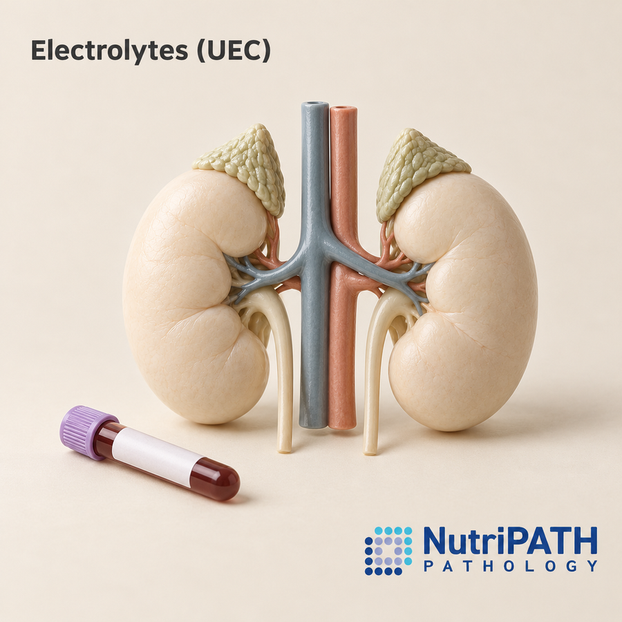 Electrolytes (UEC) — original OptiLabs clinical illustration with supplier logo; collection items are illustrative, not the exact supplied kit