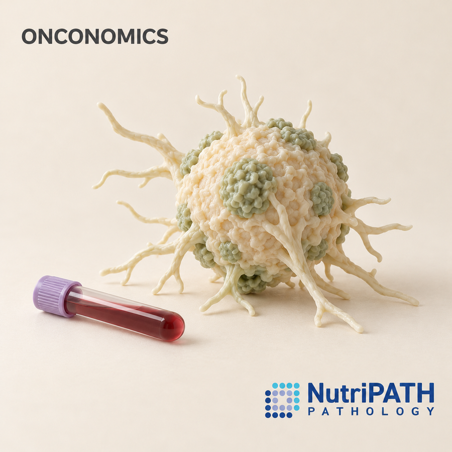 ONCONOMICS — original OptiLabs clinical illustration with supplier logo; collection items are illustrative, not the exact supplied kit