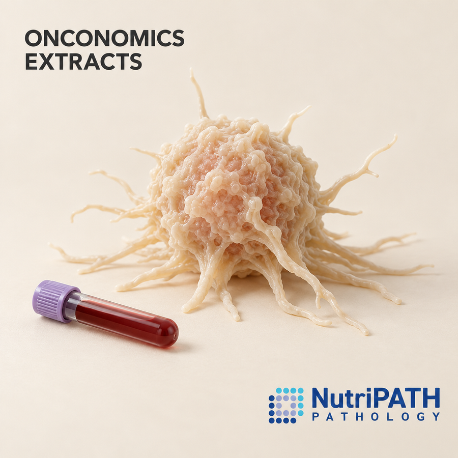 ONCONOMICS EXTRACTS — original OptiLabs clinical illustration with supplier logo; collection items are illustrative, not the exact supplied kit