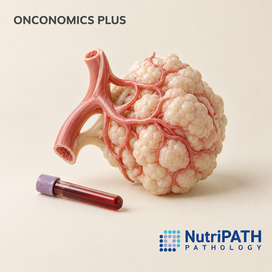 ONCONOMICS PLUS — original OptiLabs clinical illustration with supplier logo; collection items are illustrative, not the exact supplied kit