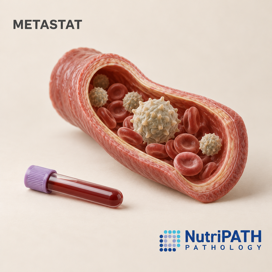 METASTAT — original OptiLabs clinical illustration with supplier logo; collection items are illustrative, not the exact supplied kit