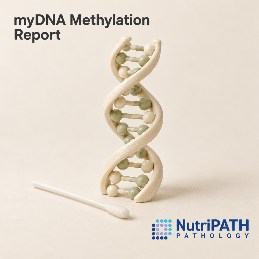 myDNA Methylation Report — original OptiLabs clinical illustration with supplier logo; collection items are illustrative, not the exact supplied kit