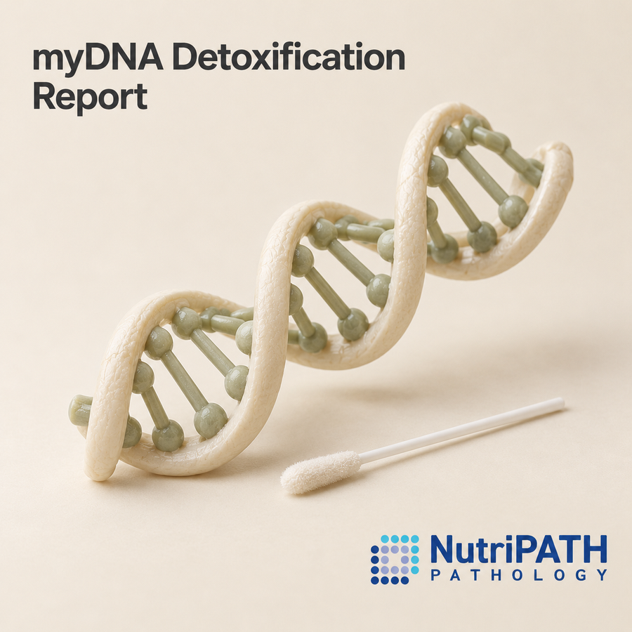 myDNA Detoxification Report — original OptiLabs clinical illustration with supplier logo; collection items are illustrative, not the exact supplied kit