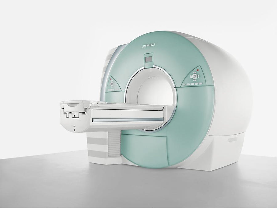 MRI scanner · Siemens manufacturer reference photograph; equipment and clinic may differ