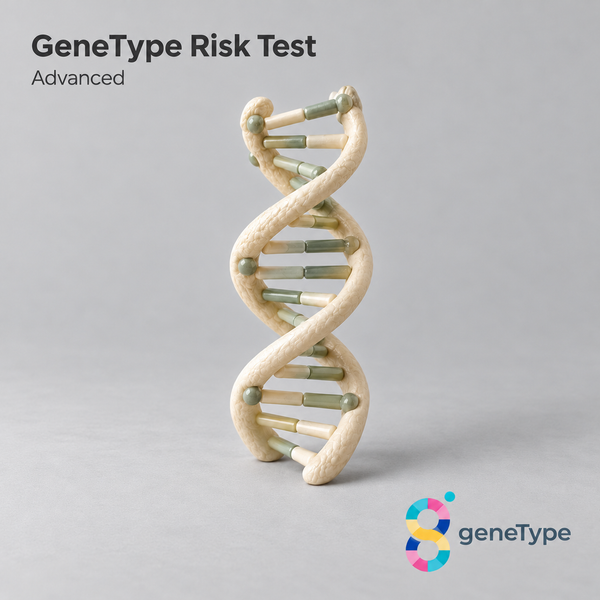 GeneType Risk Test — original OptiLabs clinical illustration with supplier logo; collection items are illustrative, not the exact supplied kit