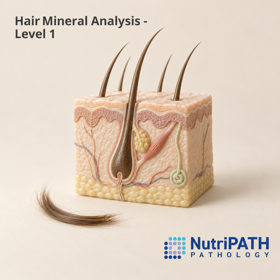 Hair Mineral Analysis - Level 1 — original OptiLabs clinical illustration with supplier logo; collection items are illustrative, not the exact supplied kit