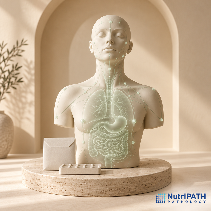 OptiLabs original NutriPATH testing illustration — whole body generic; conceptual anatomy and generic collection cue
