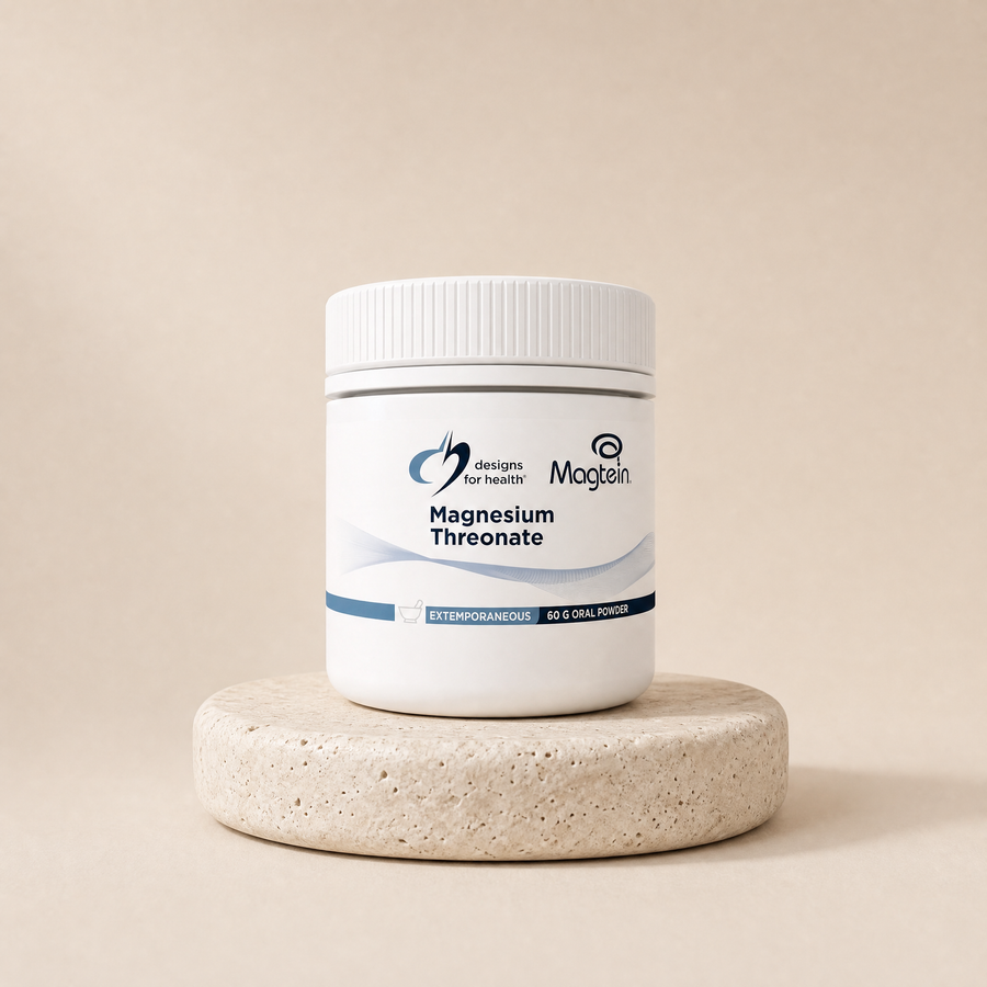 Designs for Health Magnesium Threonate, Magtein, 60 g oral powder on a beige stone platform