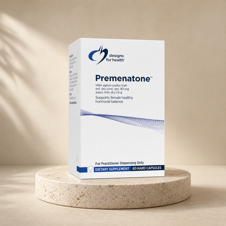 Vitex and female herbal blend on a beige stone platform