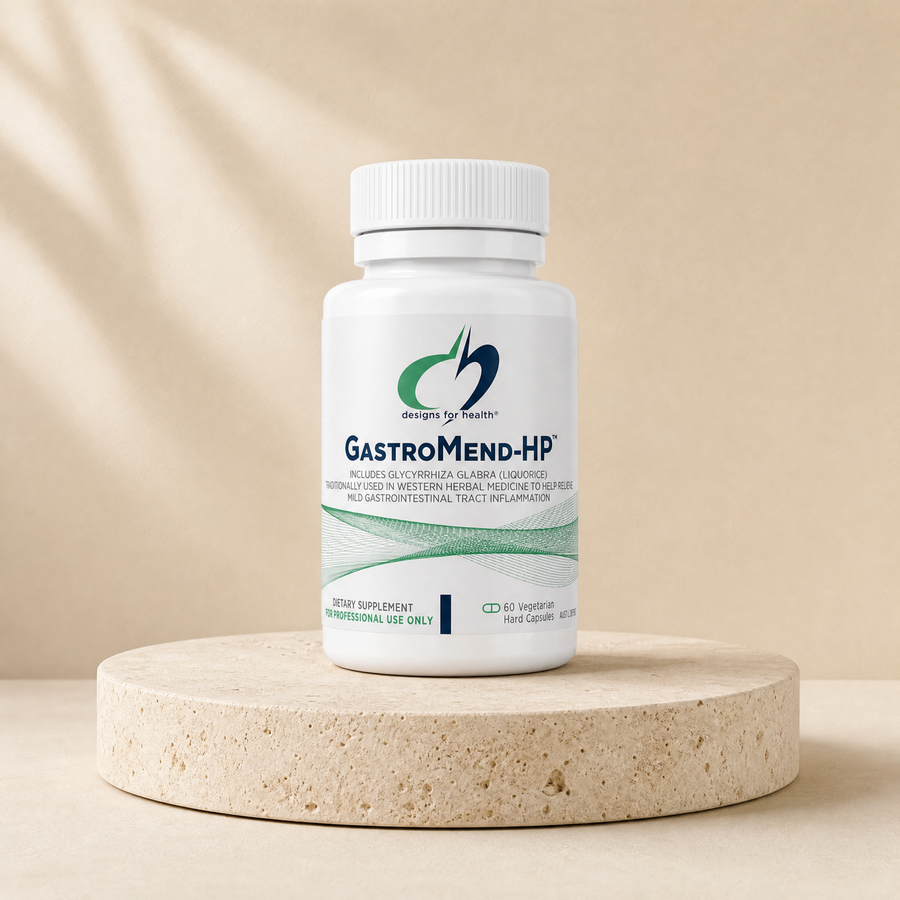 Gastric and H. pylori support blend on a beige stone platform
