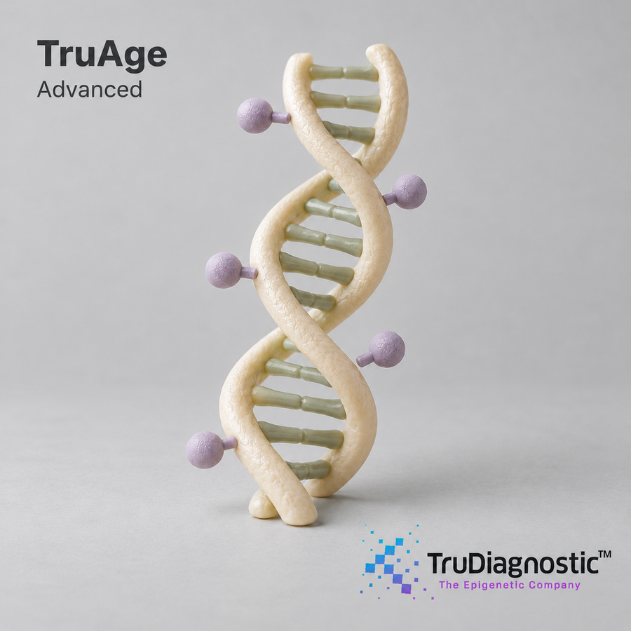 TruAge — original OptiLabs clinical illustration with supplier logo; collection items are illustrative, not the exact supplied kit